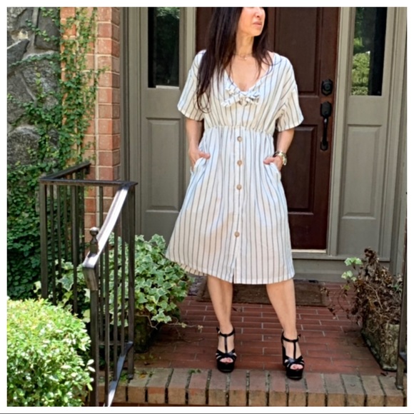 ✨PARIS✨Chic striped button down midi dress - Picture 2 of 8